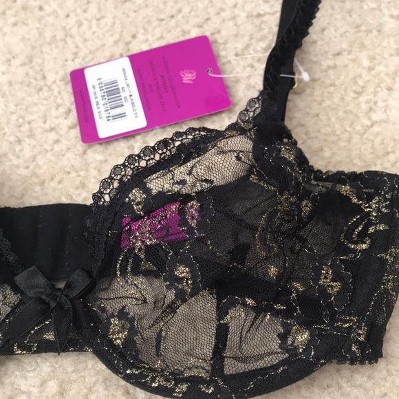 New! L’Agent Provocateur Gold & Black Floral Laced Mesh Bra. Size: 32DD NWT - Picture 2 of 10